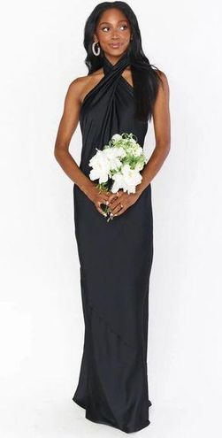Jasmine Halter Maxi Dress ~ Black Luxe Satin