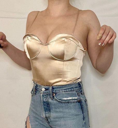 ZARA Champagne Satin Bustier-Inspired Corset Bodysuit - M Gold Size M - $18  - From revivalmdc