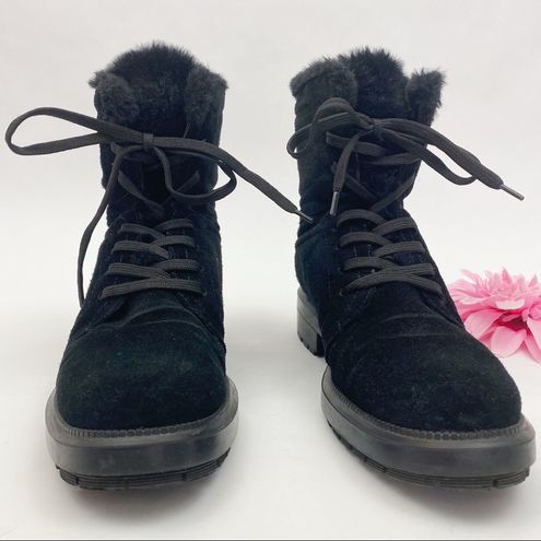 Aquatalia Luce Weatherproof Leather Suede Fur Lined Lace Up Ankle