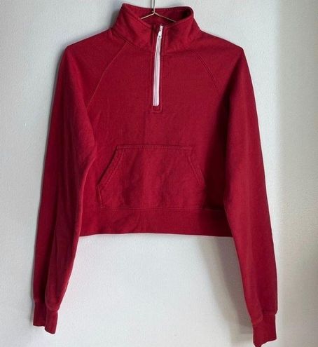 Brandy Melville Women's Red Crop 1/4 Zip Pullover Sweater Size