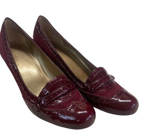 Franco Sarto Burgundy Patent Leather Heeled Loafers Size 9 - $30