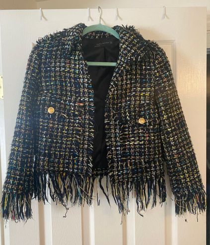 Zara, Jackets & Coats, Zara Women Black Tweed Blazer Wdecorated Buttons