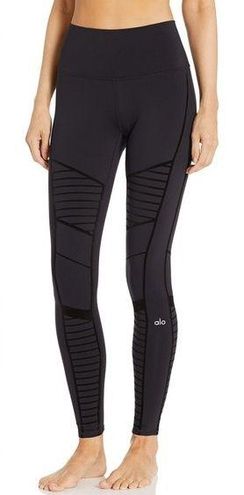 Alo Yoga • Flocked High-Waist Moto Leggings black velvet athletic