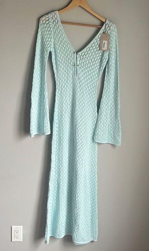 Kayleigh Crochet Fishtail Flare Sleeve Maxi Dress - Arctic Blue