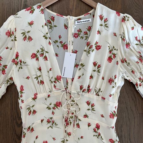 Reformation NWT Laurelei Dress in Florence Rose Print Cream with Pink Size  8 - $187 (24% Off Retail) New With Tags - From L