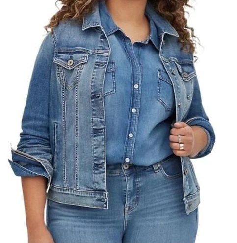 Agnes Orinda Women's Plus Size Long Sleeves Collarless Denim Jacket Blue 1X