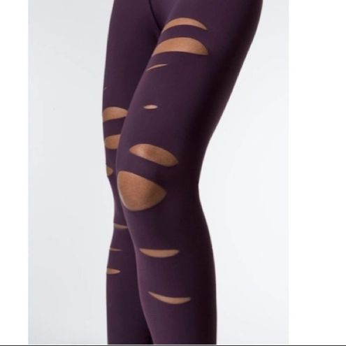 Alo Yoga Burgundy Plum Ripped High Waisted Leggings Size XS - $27