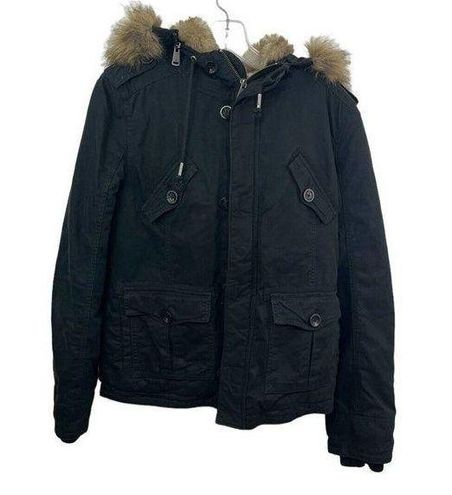 Aritizia Babaton Black Faux Fur Lined Parka Jacket Removable Hood Size SMALL