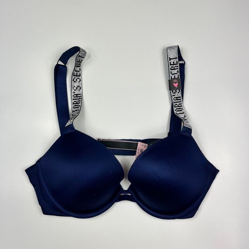 Victoria's Secret Navy Blue Shine Rhinestone Strap Satin Push Up Bra NWT  Size 36 B - $35 (50% Off Retail) New With Tags - From maddie