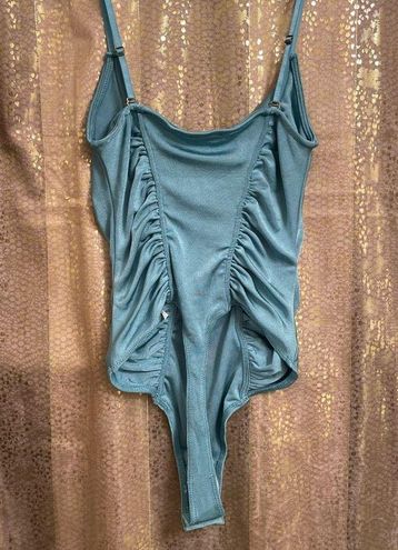 Free People dusty blue ruched slinky spaghetti strap bodysuit, S, NWOT -  $32 - From Jessica