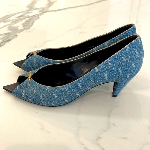 Saint Laurent Lola Monogram Denim Pumps - ShopStyle