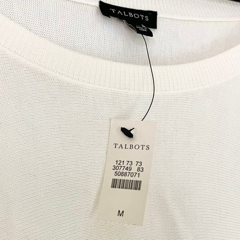 NWT Talbots Lace 3/4 Sleeves Tunic Length Scoop Neck Top White