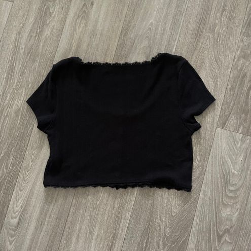 Lace-Trim Button-Front Crop Top