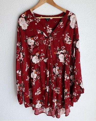 torrid, Tops, Torrid Emma Babydoll Challis Buttonfront Floral Tunic Size 2