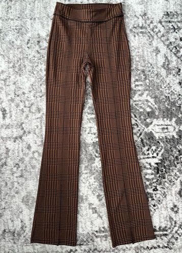 Jacquard High-Waist Glenplaid Flutter Legging - Cinnamon Brown