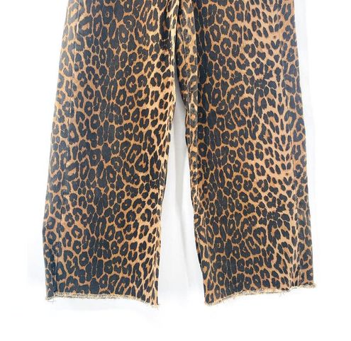 Zara, Jeans, Zara The High Waist Straight Leg Jean Leopard Sz 2 Raw Hem