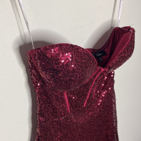 Boost Your Beauty Wine Red Sequin Strapless Bustier Midi Dress