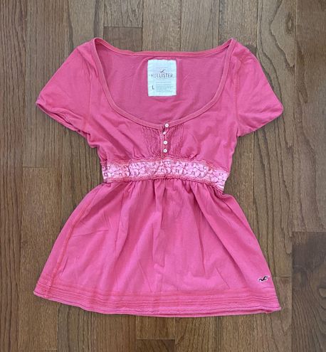 Hollister Y2k co. bella swan elena gilbert hot pink slim fit henley top