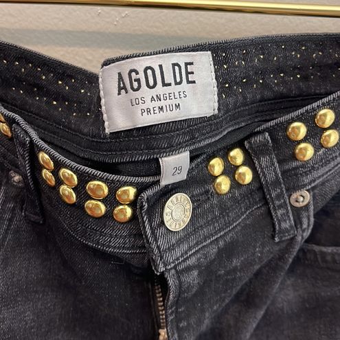 AGOLDE Roxanne Super High Rise Skinny Jeans Studded Highway Black