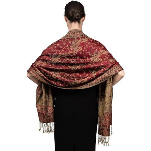 Achillea Soft Silky Reversible Paisley Pashmina Shawl Wrap Scarf w/Fringes