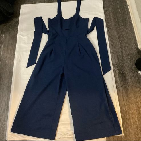 Forever 21 Contemporary Blue Wide Leg Jumpsuit Cut Out Tie Back