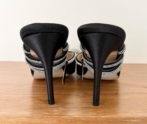 Hayixia Rhinestone Black Satin Heels