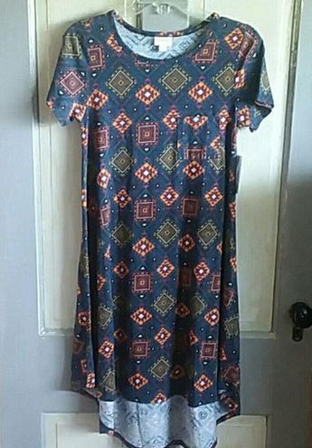 NWT LuLaRoe OS Leggings Blue w/ Multi-Color Aztec Design - One Size 