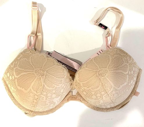 Victoria's Secret unlined 32D,32DD BRA SET XS,XL itsy panty GOLD beige  chained