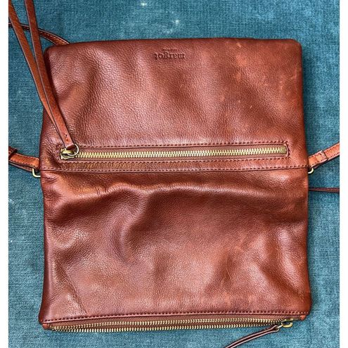 Margot New York Vintage Crossbody Brown Leather Zippers Multi Pockets