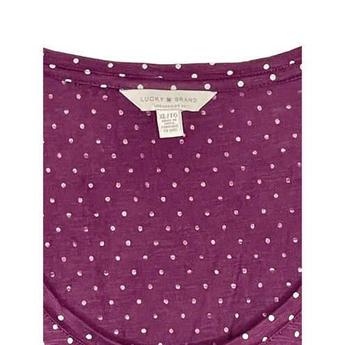 Lucky Brand Women's Tee Top Polka Dot Border-Print Scoop-Neck Cotton Purple  XL - $17 - From Ben