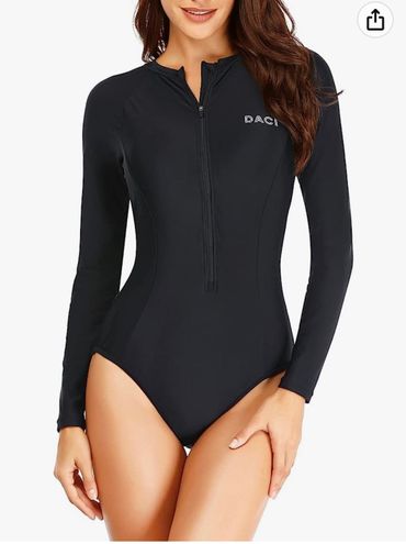 Women Rash Guard Long Sleeve Swimsuit Zipper Surfing Bathing Suit