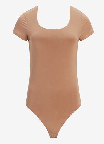 Express Body Contour Double Layer Scoop Neck Thong Bodysuit
