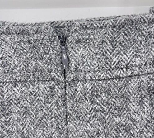 Talbots Herringbone A-Line Wool Blend Mini Skirt Gray Warm