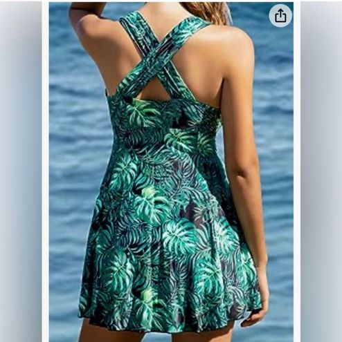 COCOPEAR Women's Elegant Crossover One Piece Swimdress Floral