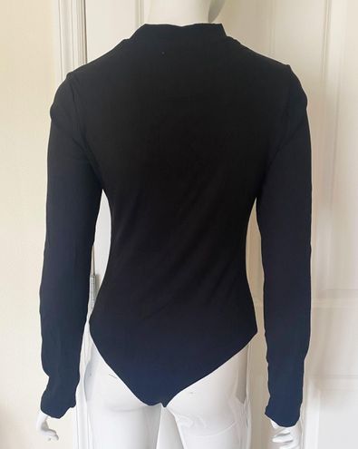 Flirty Factor Black Ribbed Long Sleeve Cutout Bodysuit