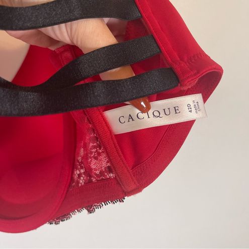 Cacique Lane Bryant boost plunge red black front close lace strappy bra  size 42D - $36 - From Cynthia