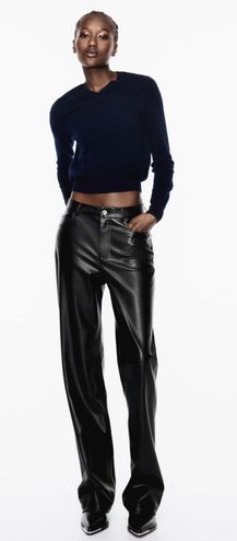 Zara FAUX LEATHER LONG LENGTH STRAIGHT LEG PANTS