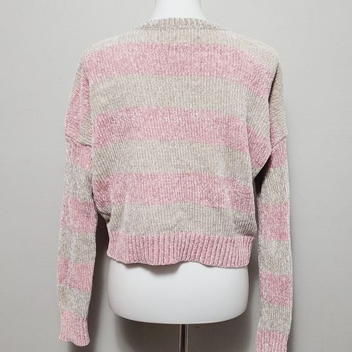 Romeo Juliet Couture pink tan striped cropped chenille sweater