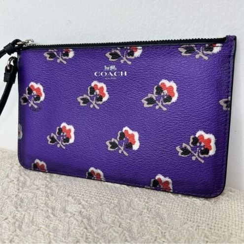 Coach Bramble Rose Small Wristlet F56027 Purple Floral Slim Pouch Bag - $31  - From Emmie