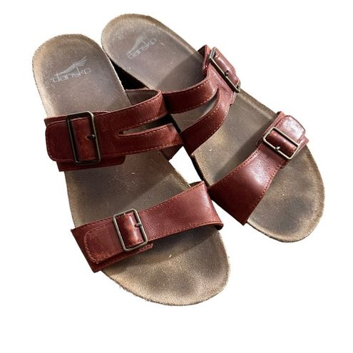 Dansko Rosie Sandals Womens Rusty Red Adjustable Slides Leather