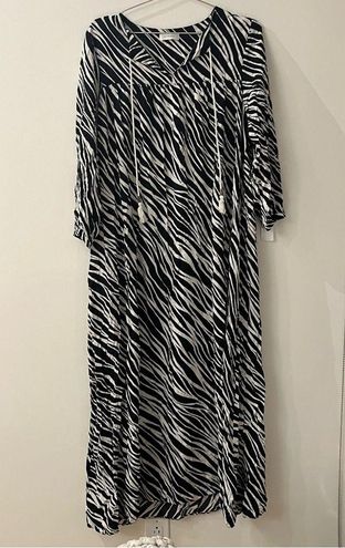 ANINE BING Darcy Dress Zebra Summer Tassel Long Sleeve Midi Maxi