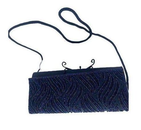 Vintage Navy Beaded Handbag / Clutch / shoulder bag