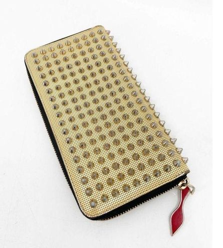 new CHRISTIAN LOUBOUTIN Panettone metallic silver spiked continental long  wallet at 1stDibs