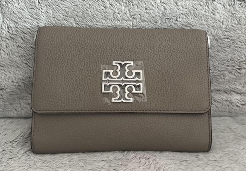 Tory Burch Britten Crossbody French Grey in Leather with Silver