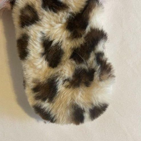 Shiraleah Chicago Vail Fluffy Faux Fur Blush Pink Leopard Slipper Slide Sz  L/XL 