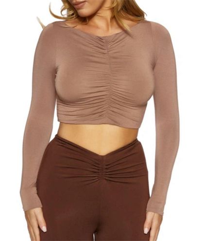 Naked Wardrobe  Ruched Long Sleeve Crop Top Gray Size XL - $45 - From Kat