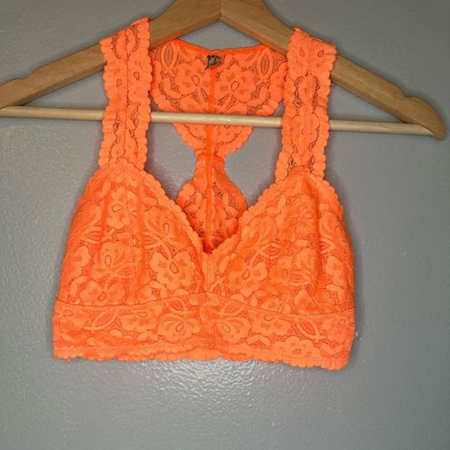 Free People INTIMATELY Racerback Lace Bralette Neon Orange Size XS