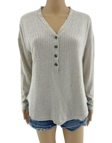Socialite S Cream Long Sleeve Button Up Neck Thermal Henley