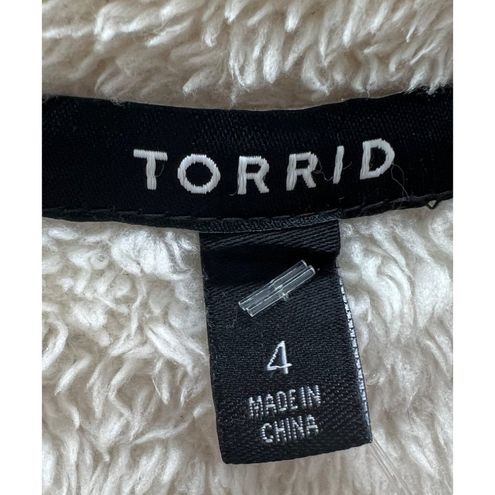 Torrid Sherpa Pu Trim Zip Front Collared Kimono Jacket Ivory 0 L 12 #B69795