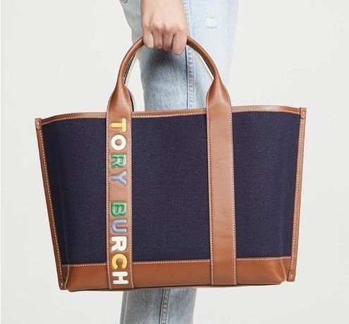 Tory burch perry 2025 multi stripe canvas tote